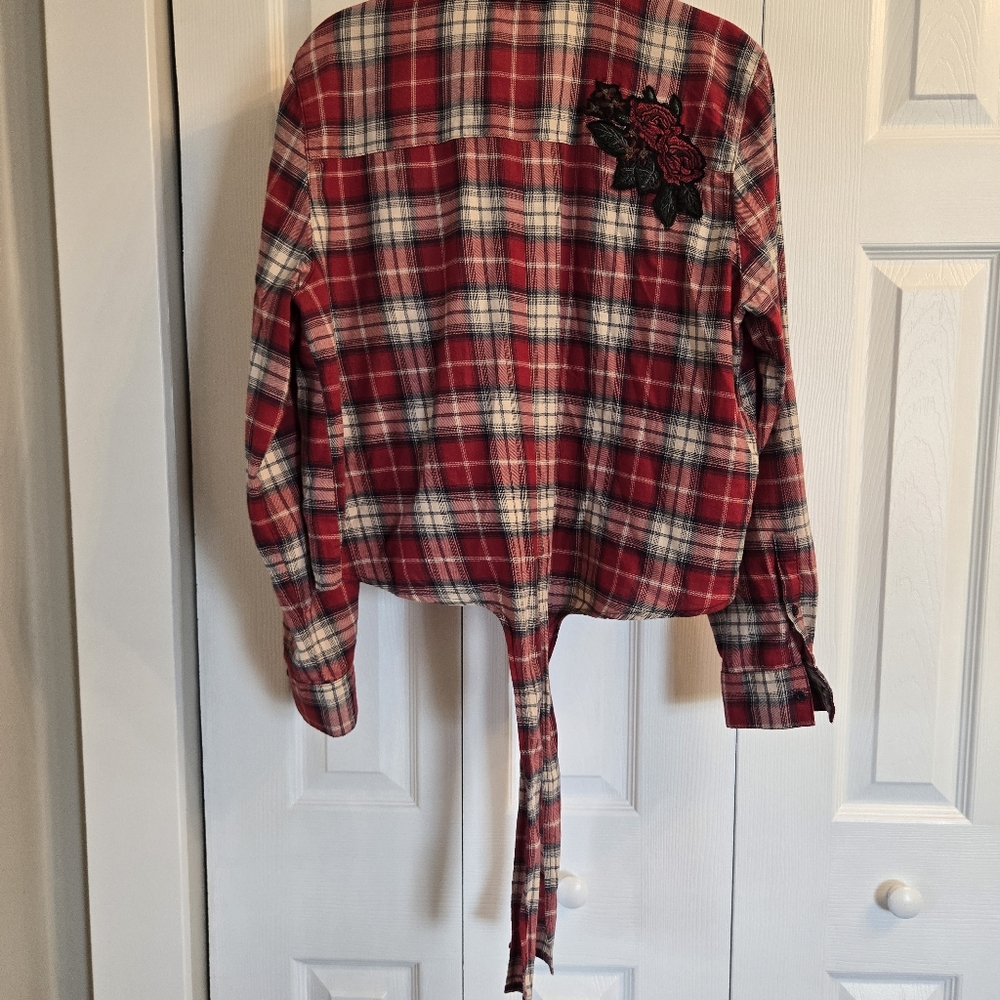 Zara Basic Denim Cropped Plaid Button-Up Shirt W/… - image 4